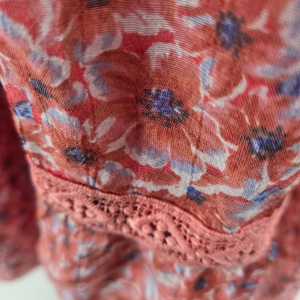 Pink Floral Button-Front Midi Dress with Elastic Waist - Picture 12 of 12